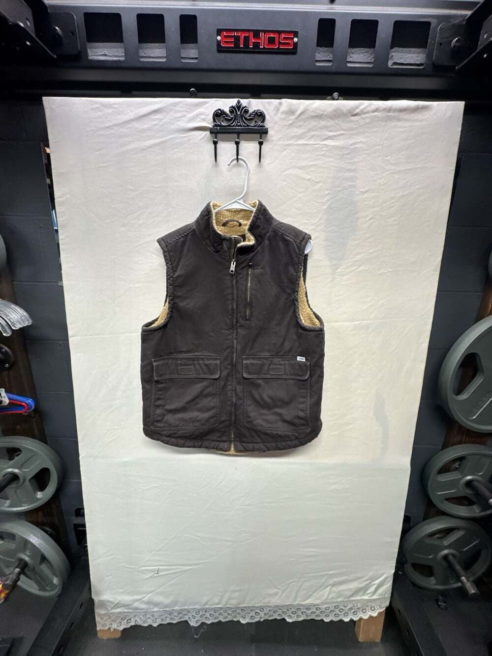 Lee Workwear Men's Brown Canvas Sherpa-Lined Full Zip Mock Neck Vest Size M